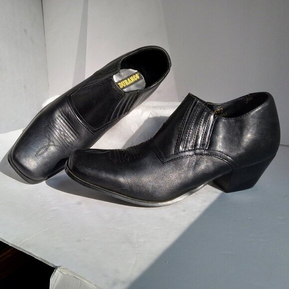 Durango Black Leather Square Toe Ankle Cowboy Chelsea Slant Heel Boots Sz 9M - Picture 1 of 11